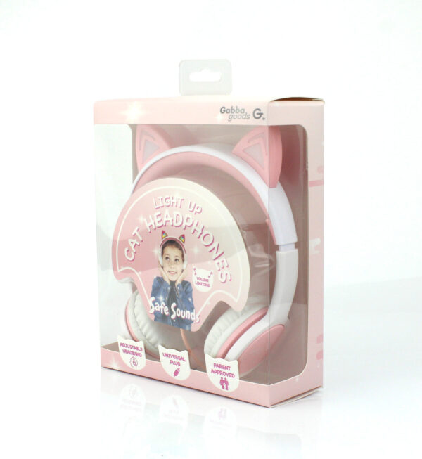 Kids SafeSounds Volume Limited LED Light Up Cat Over Ear Headphones for Children